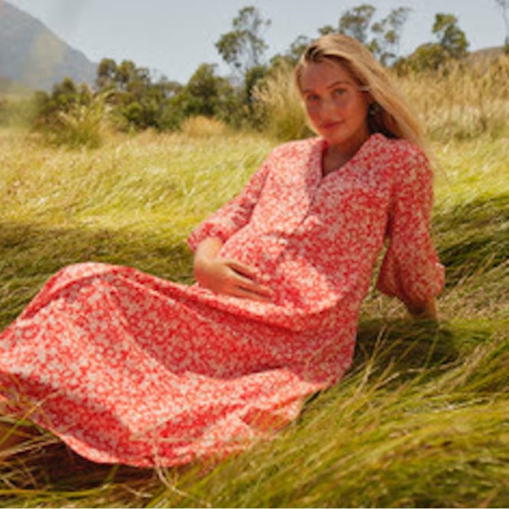 The Nines by HATCH Coral Pink Floral Maxi Dress